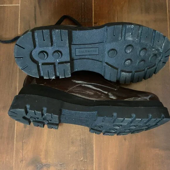 Chunky Lace-Up Platform Patent Shoes - Brown - Picture 4 of 9